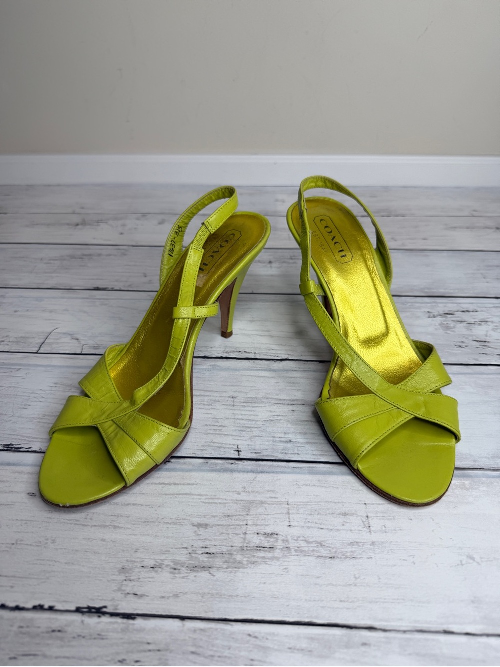 Coach Lime Green Leather Slingback Heels - Women